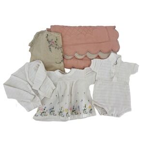 VTG baby girls clothing quilted blanket lot 1930s 1940s 1950s antique heirloom